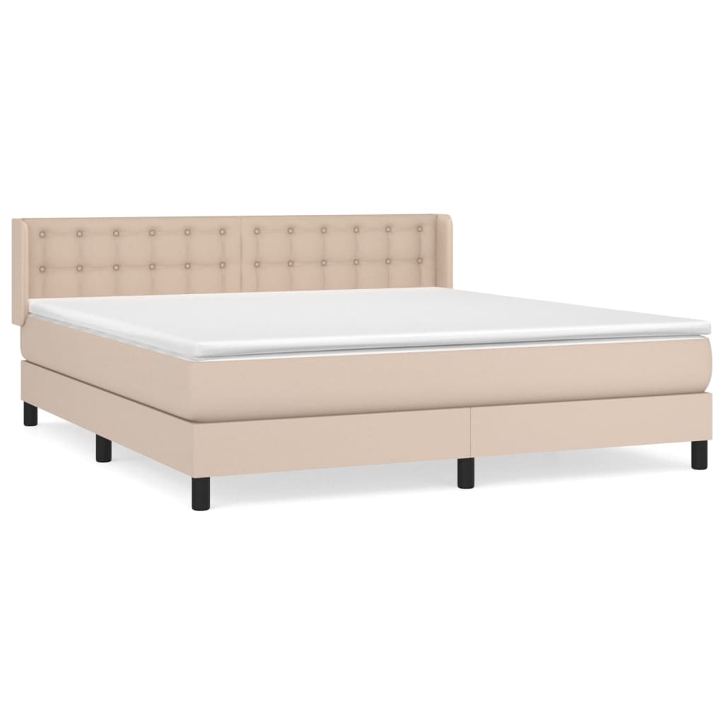 vidaXL Cama box spring con colchón cuero sintético capuchino 180x200cm