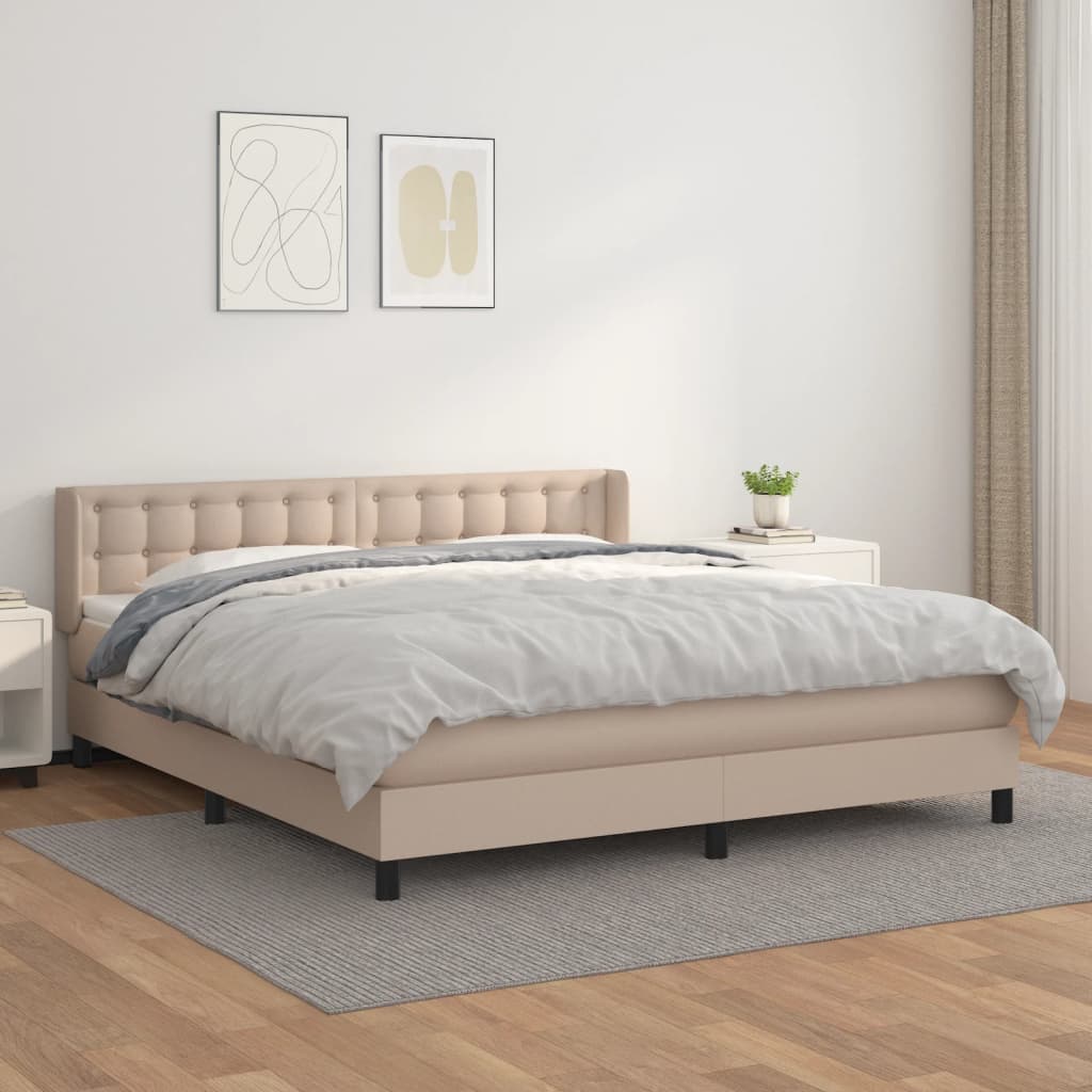 vidaXL Cama box spring con colchón cuero sintético capuchino 180x200cm