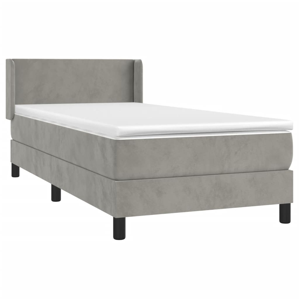 vidaXL Cama box spring con colchón terciopelo gris claro 80x200 cm