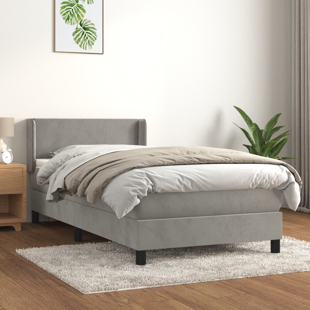 vidaXL Cama box spring con colchón terciopelo gris claro 100x200 cm