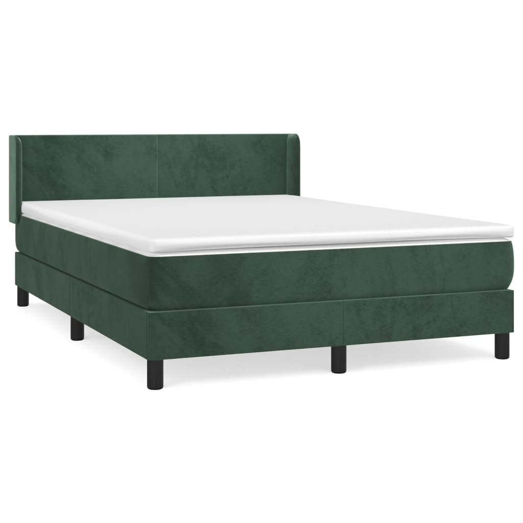 vidaXL Cama box spring con colchón terciopelo verde oscuro 140x200 cm