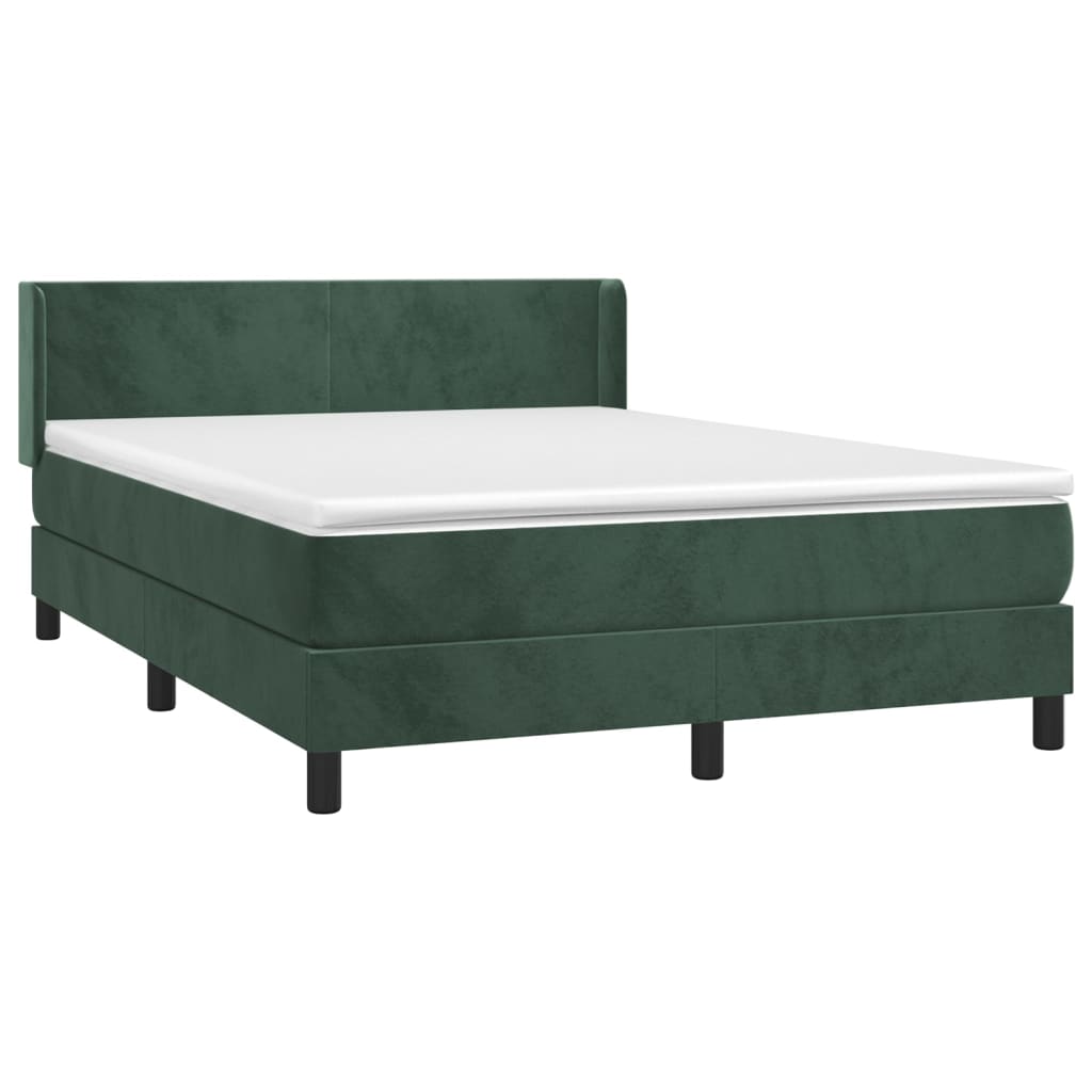 vidaXL Cama box spring con colchón terciopelo verde oscuro 140x200 cm