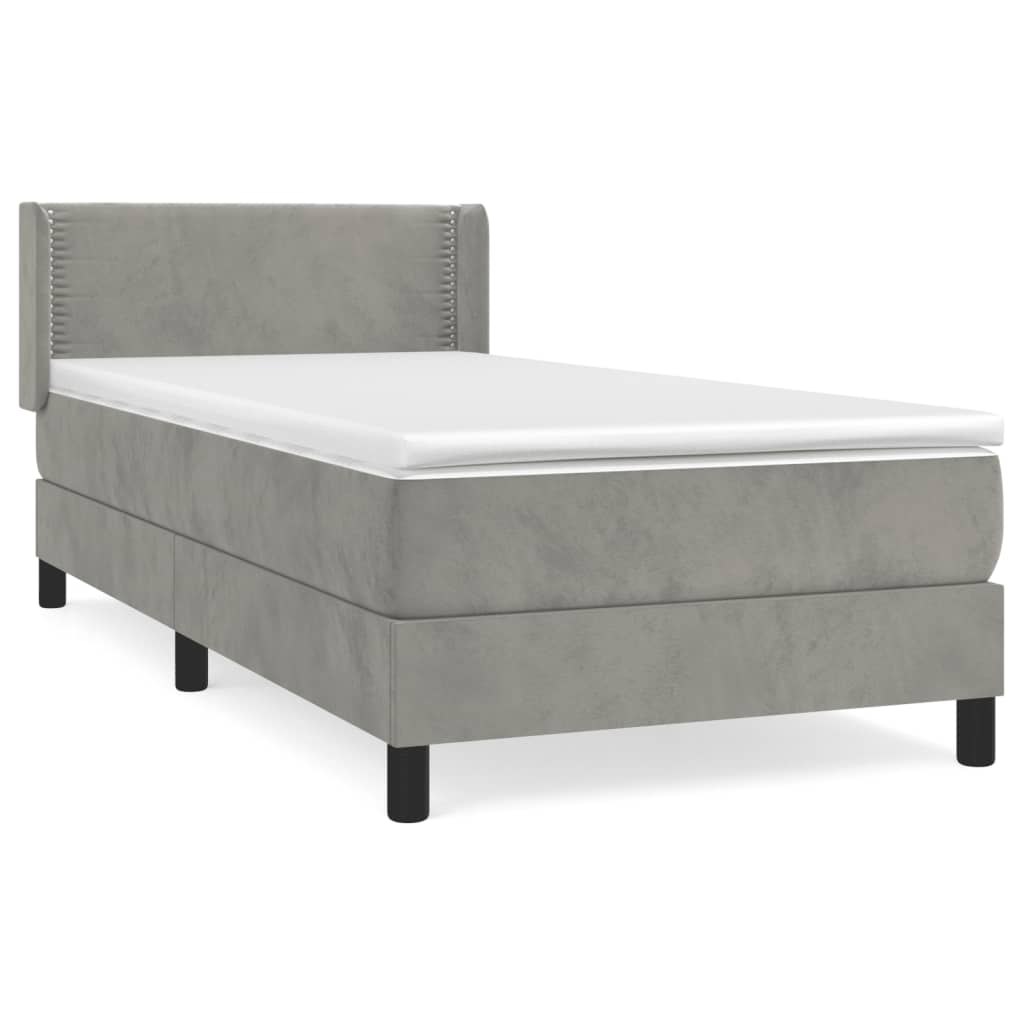 vidaXL Cama box spring con colchón terciopelo gris claro 90x190 cm