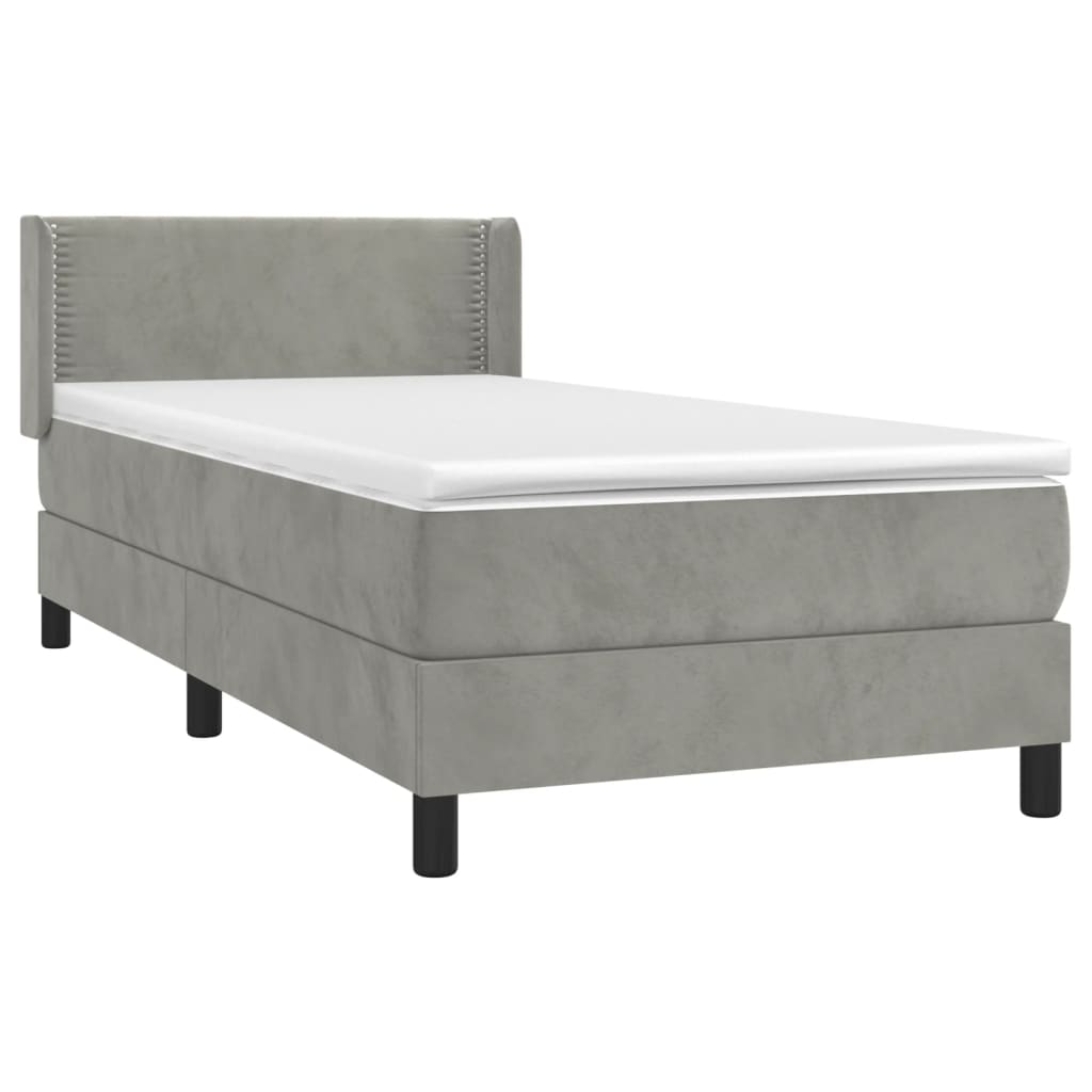 vidaXL Cama box spring con colchón terciopelo gris claro 90x190 cm