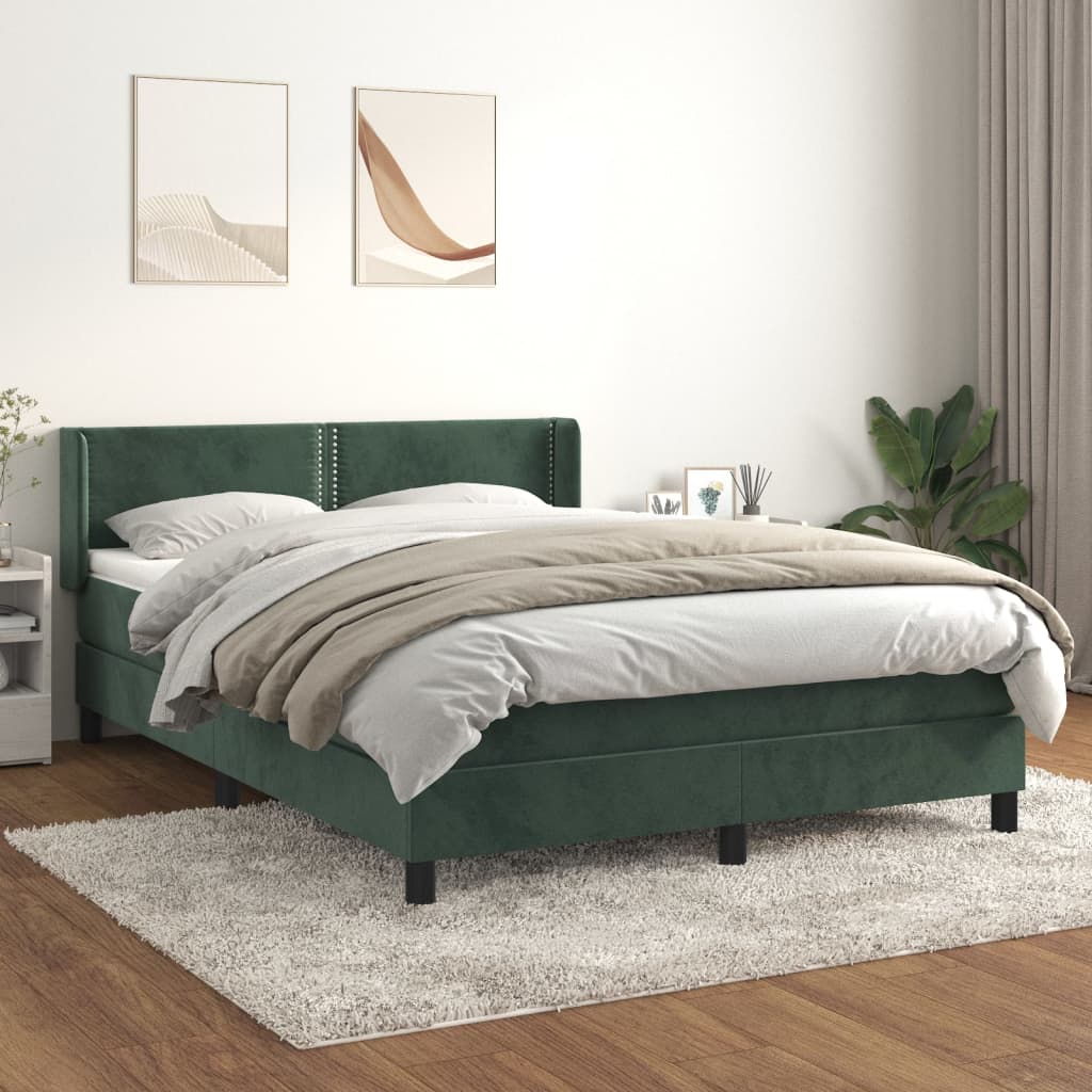 vidaXL Cama box spring con colchón terciopelo verde oscuro 140x190 cm