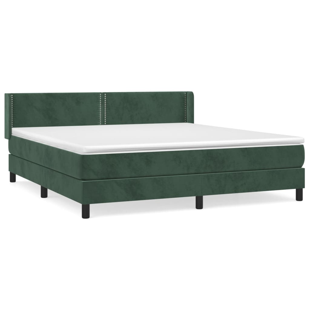 vidaXL Cama box spring con colchón terciopelo verde oscuro 160x200 cm