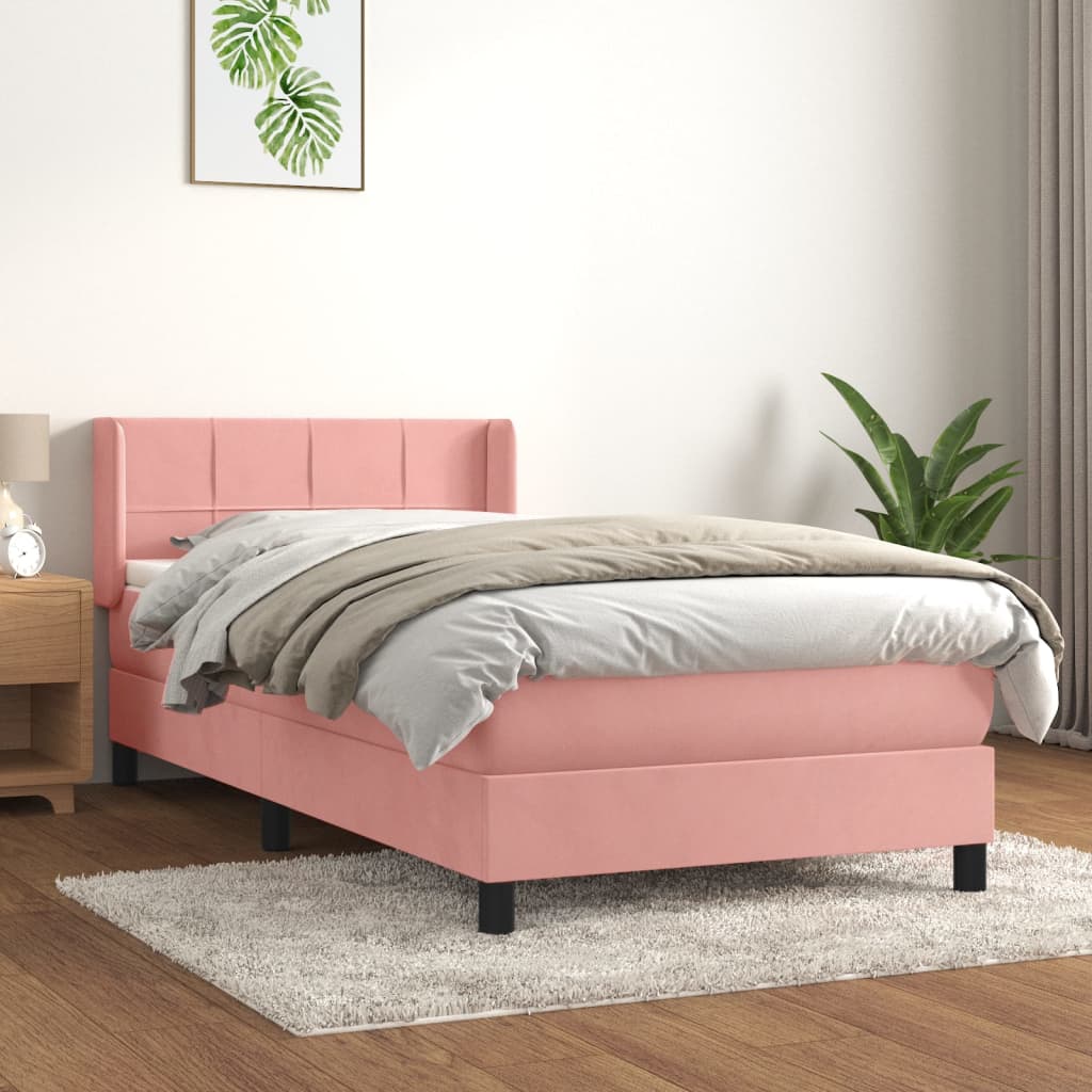 vidaXL Cama box spring con colchón terciopelo rosa 90x190 cm