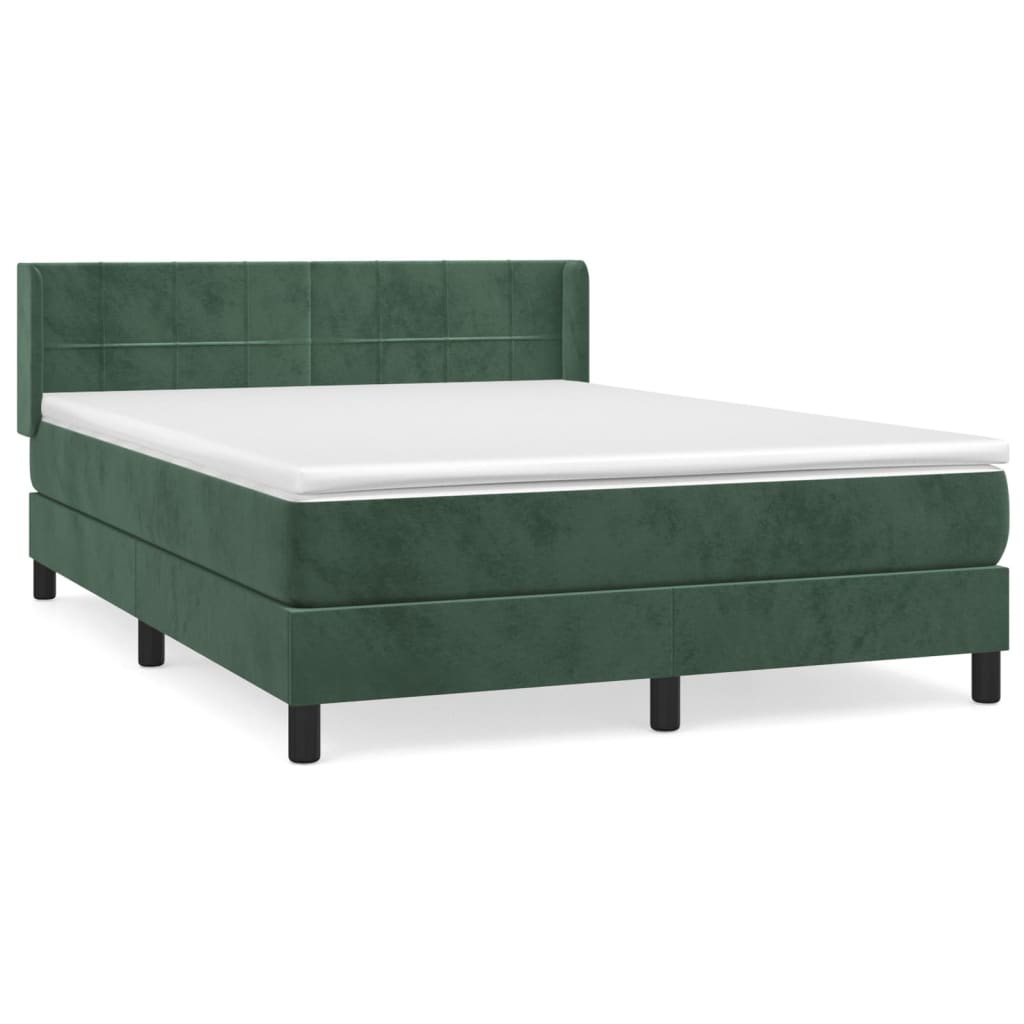 vidaXL Cama box spring con colchón terciopelo verde oscuro 140x190 cm