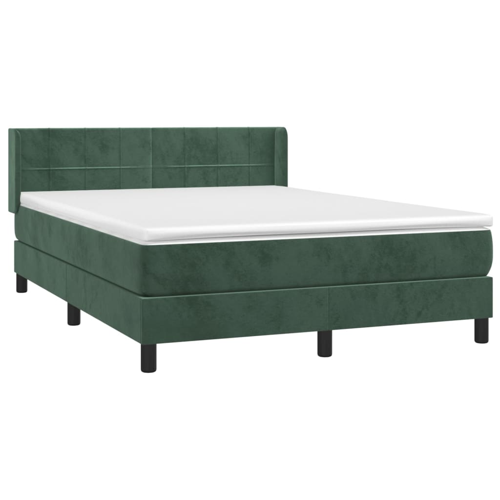 vidaXL Cama box spring con colchón terciopelo verde oscuro 140x190 cm