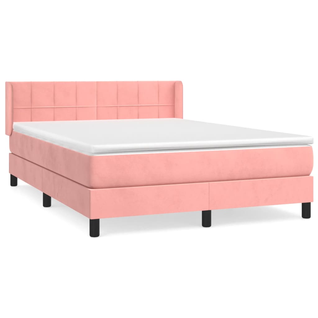 vidaXL Cama box spring con colchón terciopelo rosa 140x190 cm