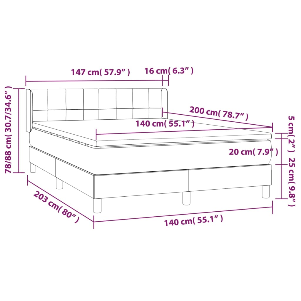 vidaXL Cama box spring con colchón terciopelo negro 140x200 cm