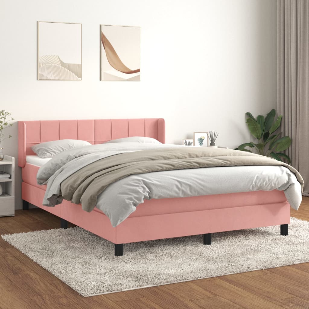 vidaXL Cama box spring con colchón terciopelo rosa 140x200 cm