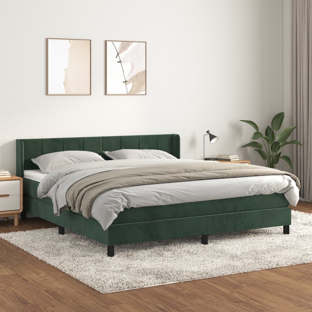 vidaXL Cama box spring con colchón terciopelo verde oscuro 160x200 cm