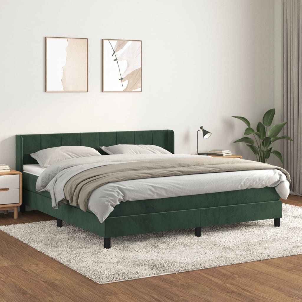 vidaXL Cama box spring con colchón terciopelo verde oscuro 180x200 cm