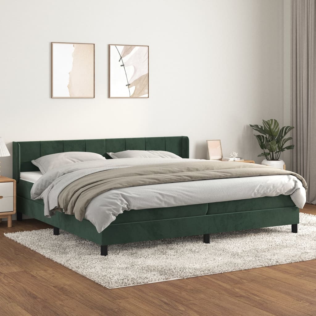 vidaXL Cama box spring con colchón terciopelo verde oscuro 200x200 cm