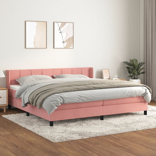 vidaXL Cama box spring con colchón terciopelo rosa 200x200 cm