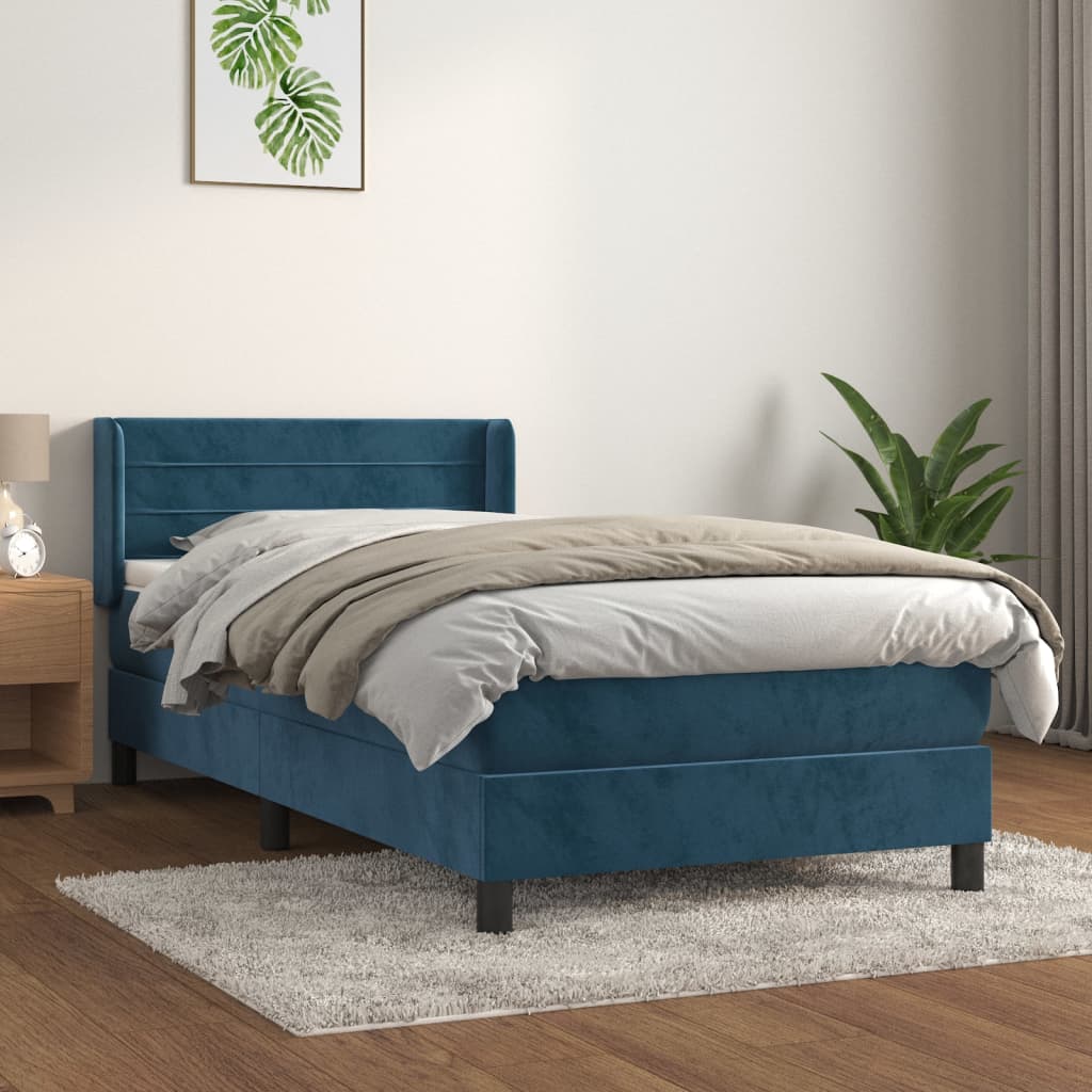 vidaXL Cama box spring con colchón terciopelo azul oscuro 90x190 cm