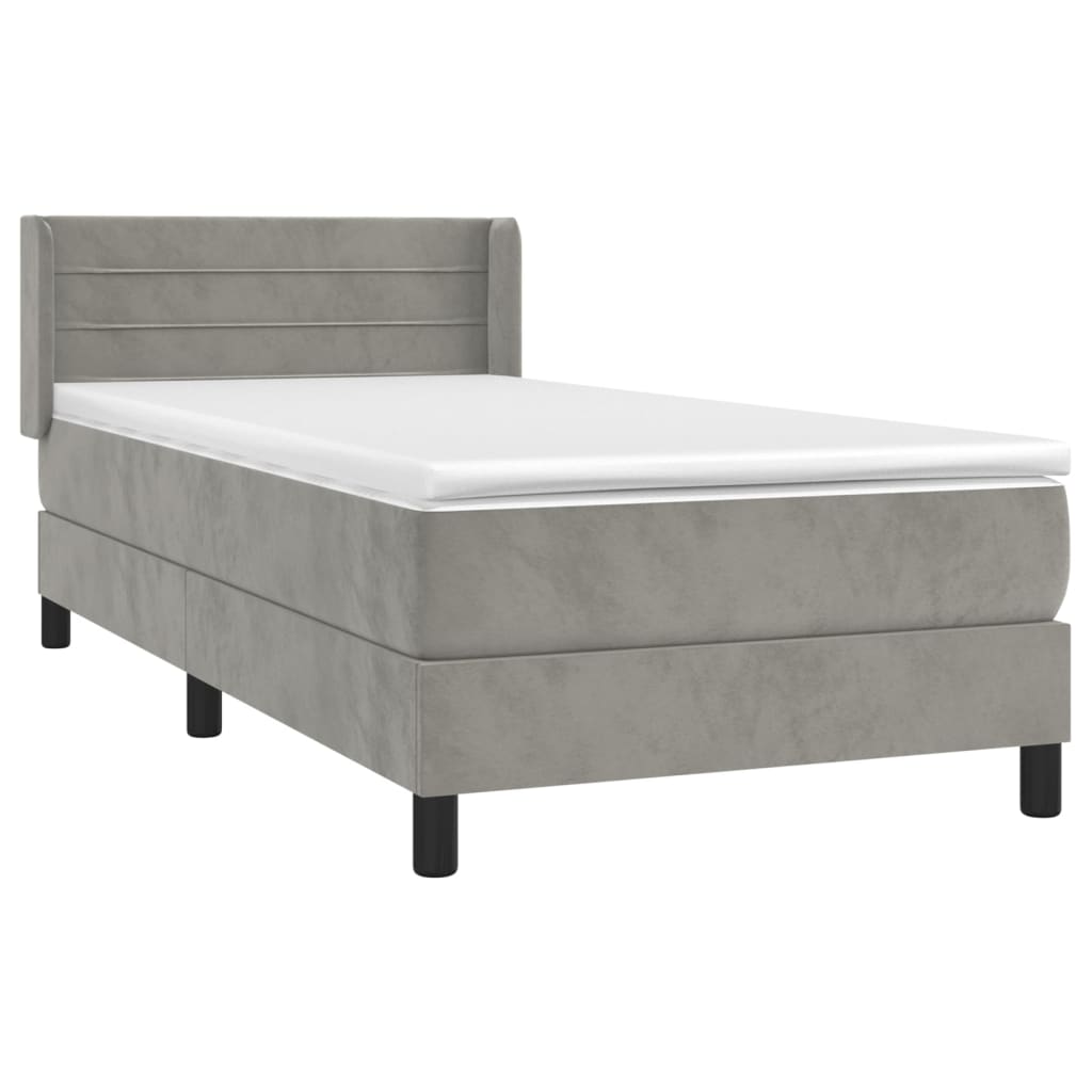 vidaXL Cama box spring con colchón terciopelo gris claro 100x200 cm