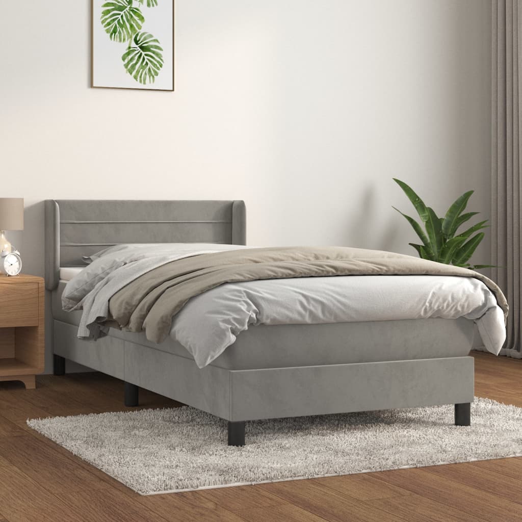 vidaXL Cama box spring con colchón terciopelo gris claro 100x200 cm