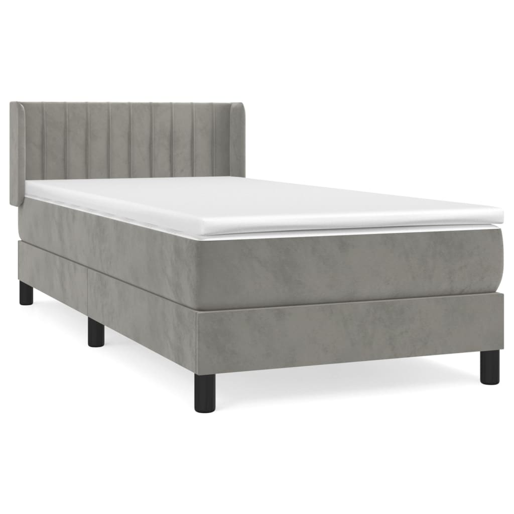 vidaXL Cama box spring con colchón terciopelo gris claro 100x200 cm