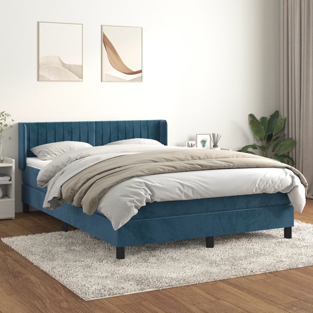 vidaXL Cama box spring con colchón terciopelo azul oscuro 140x190 cm