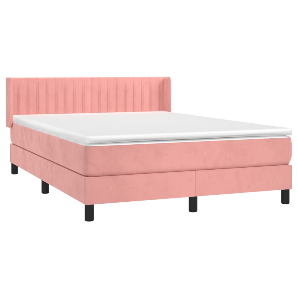 vidaXL Cama box spring con colchón terciopelo rosa 140x190 cm