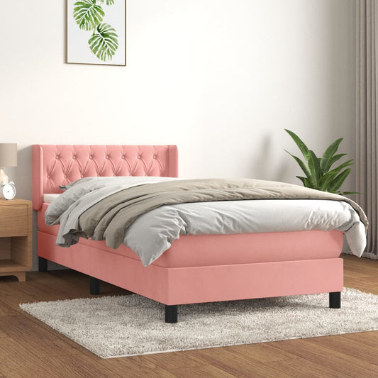 vidaXL Cama box spring con colchón terciopelo rosa 90x190 cm