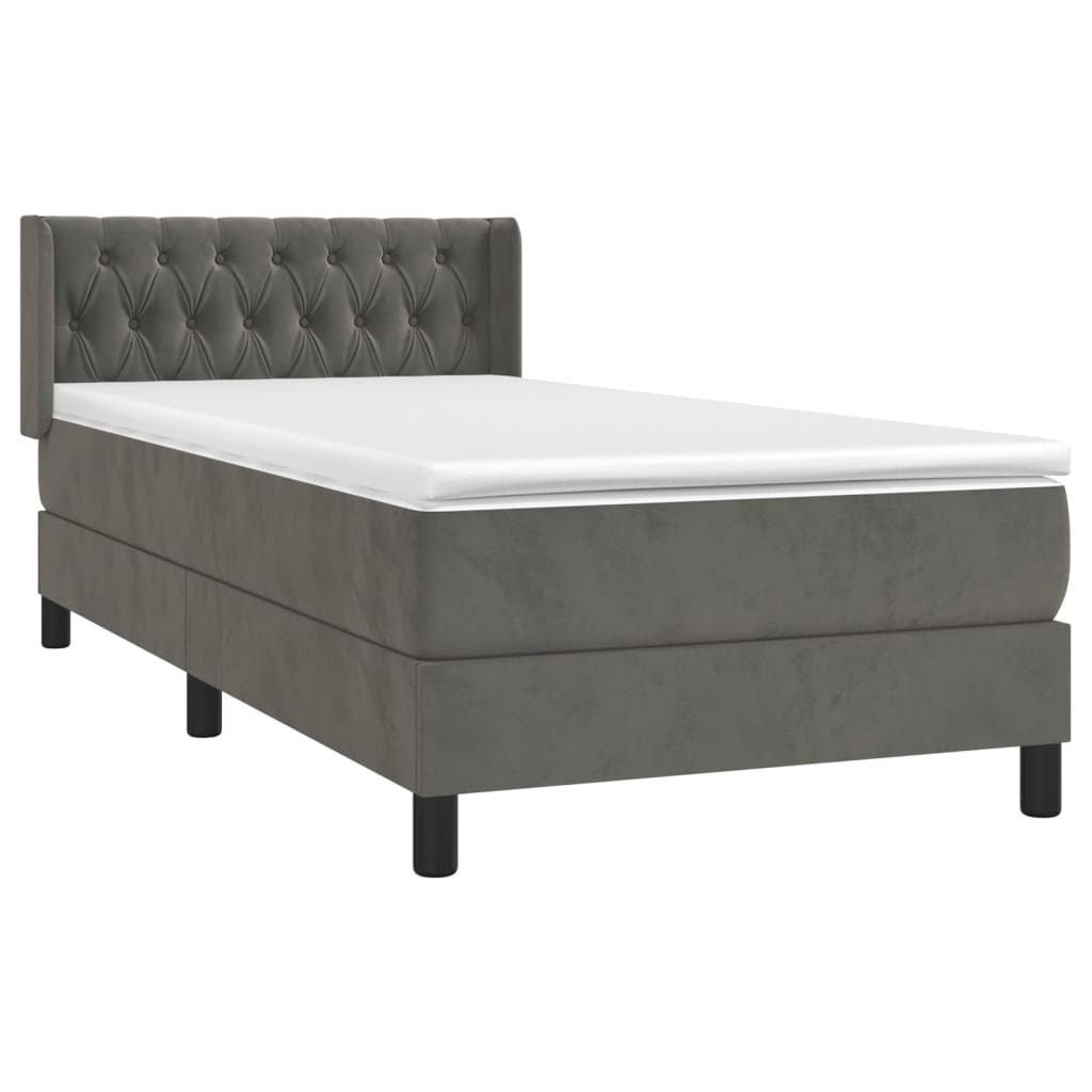 vidaXL Cama box spring con colchón terciopelo gris oscuro 90x200 cm