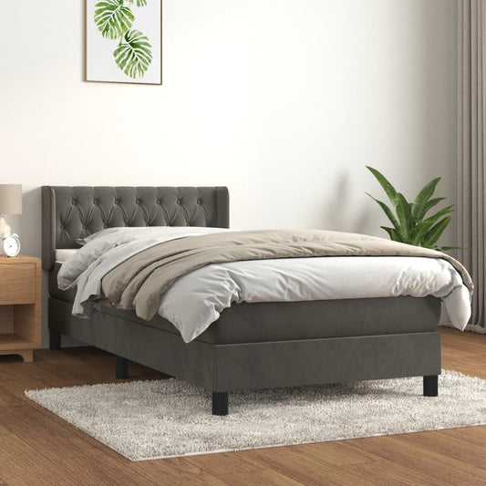 vidaXL Cama box spring con colchón terciopelo gris oscuro 90x200 cm