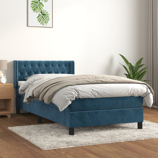 vidaXL Cama box spring con colchón terciopelo azul oscuro 90x200 cm