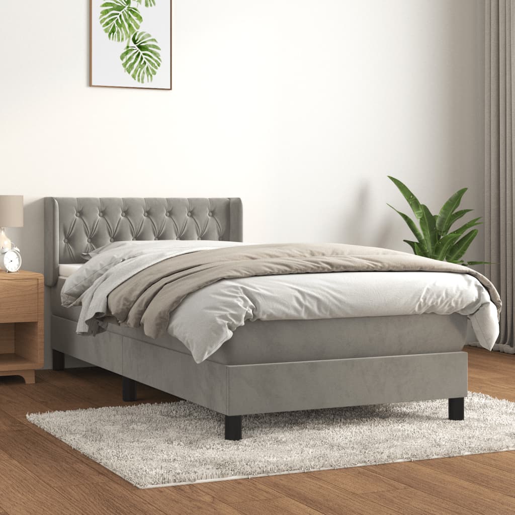 vidaXL Cama box spring con colchón terciopelo gris claro 100x200 cm