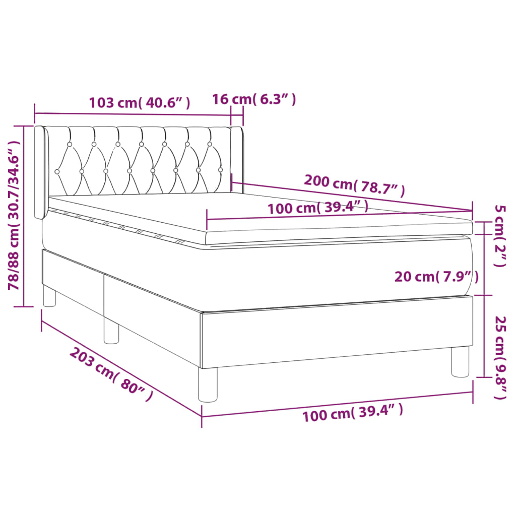 vidaXL Cama box spring con colchón terciopelo verde oscuro 100x200 cm