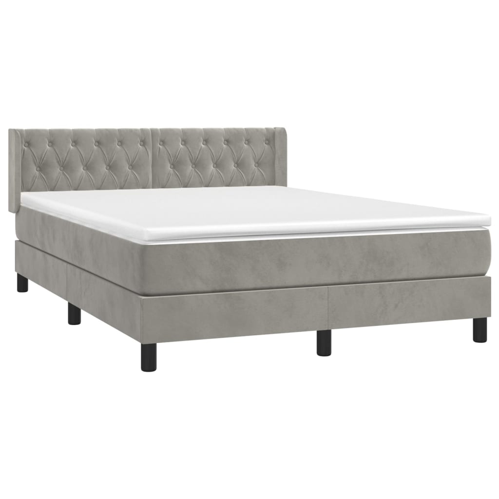 vidaXL Cama box spring con colchón terciopelo gris claro 140x190 cm