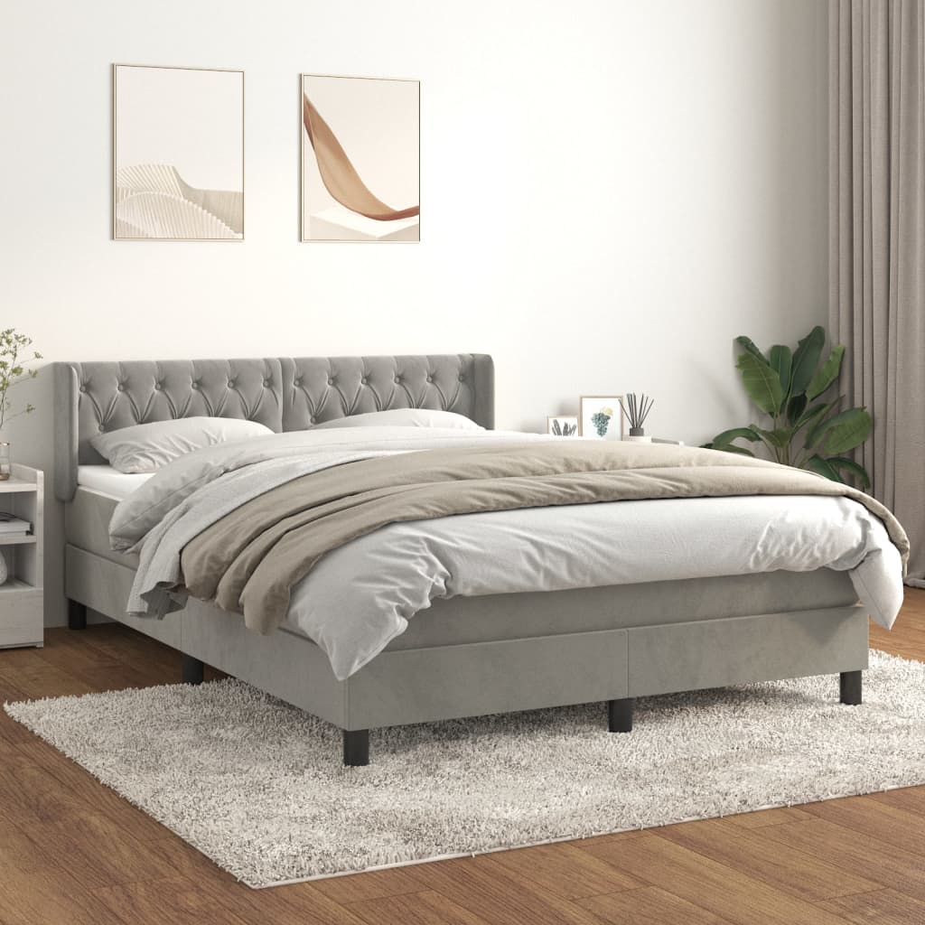 vidaXL Cama box spring con colchón terciopelo gris claro 140x190 cm