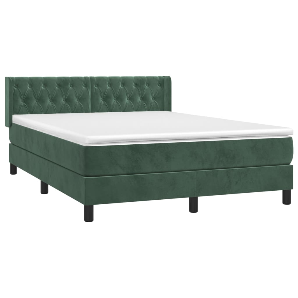 vidaXL Cama box spring con colchón terciopelo verde oscuro 140x190 cm