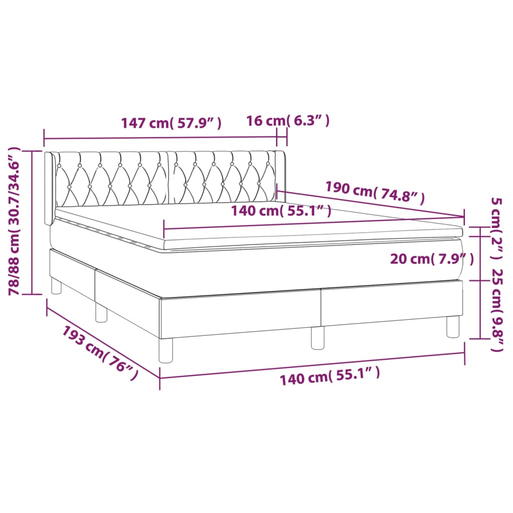 vidaXL Cama box spring con colchón terciopelo verde oscuro 140x190 cm