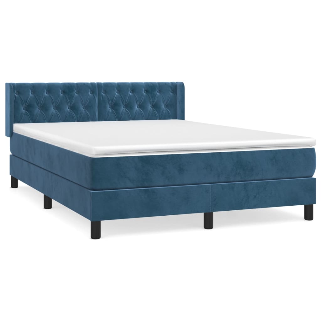 vidaXL Cama box spring con colchón terciopelo azul oscuro 140x190 cm