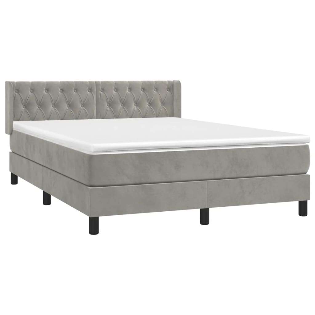 vidaXL Cama box spring con colchón terciopelo gris claro 140x200 cm