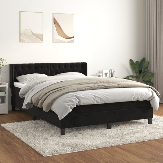 vidaXL Cama box spring con colchón terciopelo negro 140x200 cm