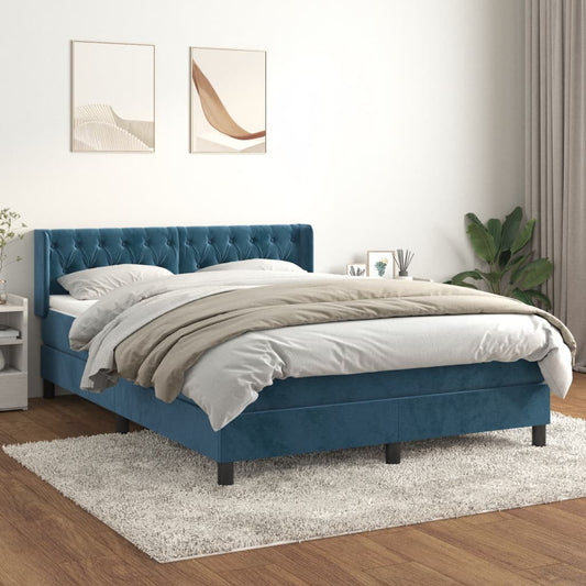 vidaXL Cama box spring con colchón terciopelo azul oscuro 140x200 cm