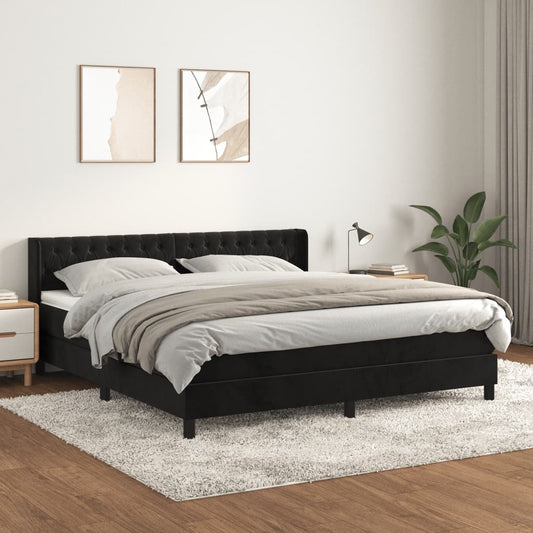 vidaXL Cama box spring con colchón terciopelo negro 160x200 cm