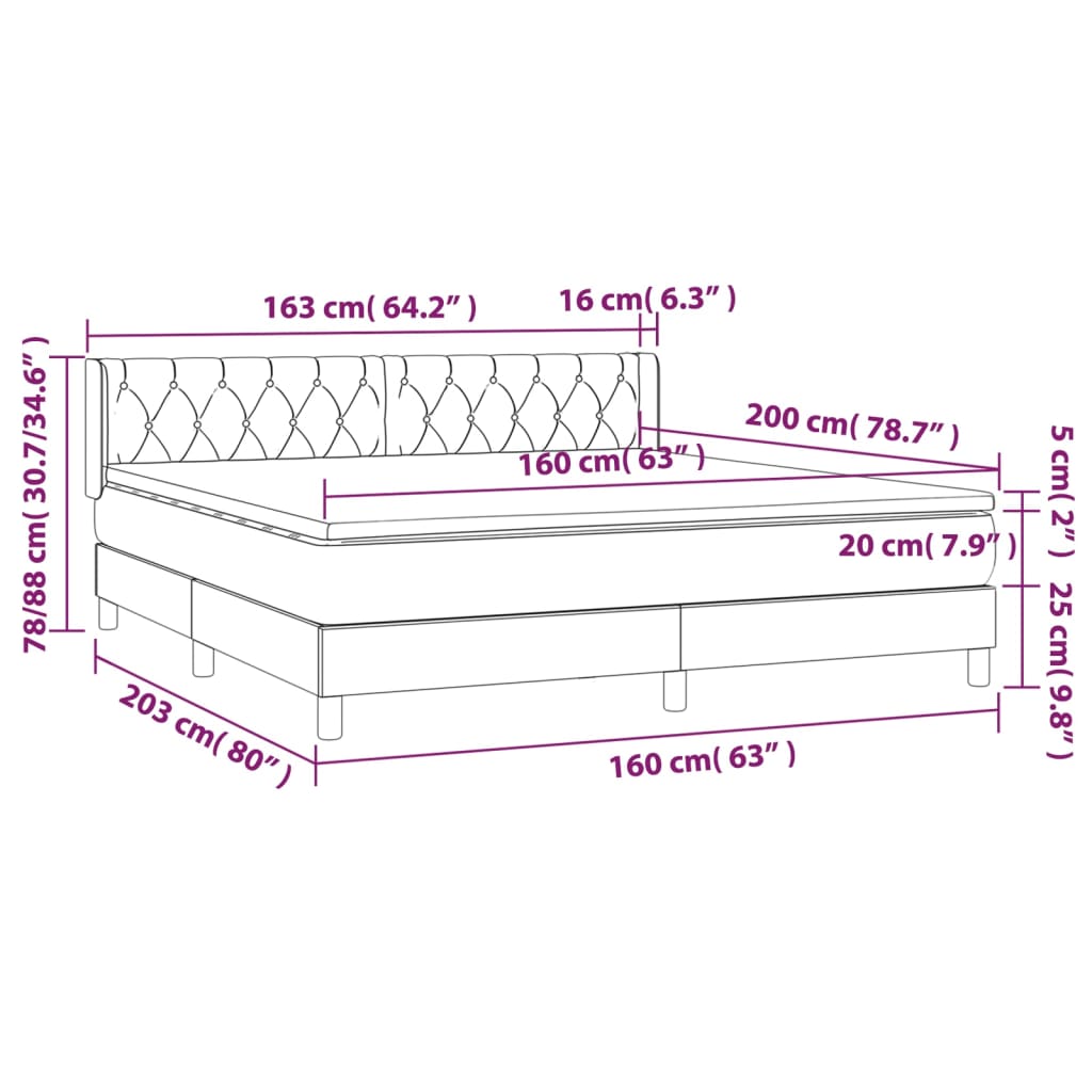 vidaXL Cama box spring con colchón terciopelo verde oscuro 160x200 cm