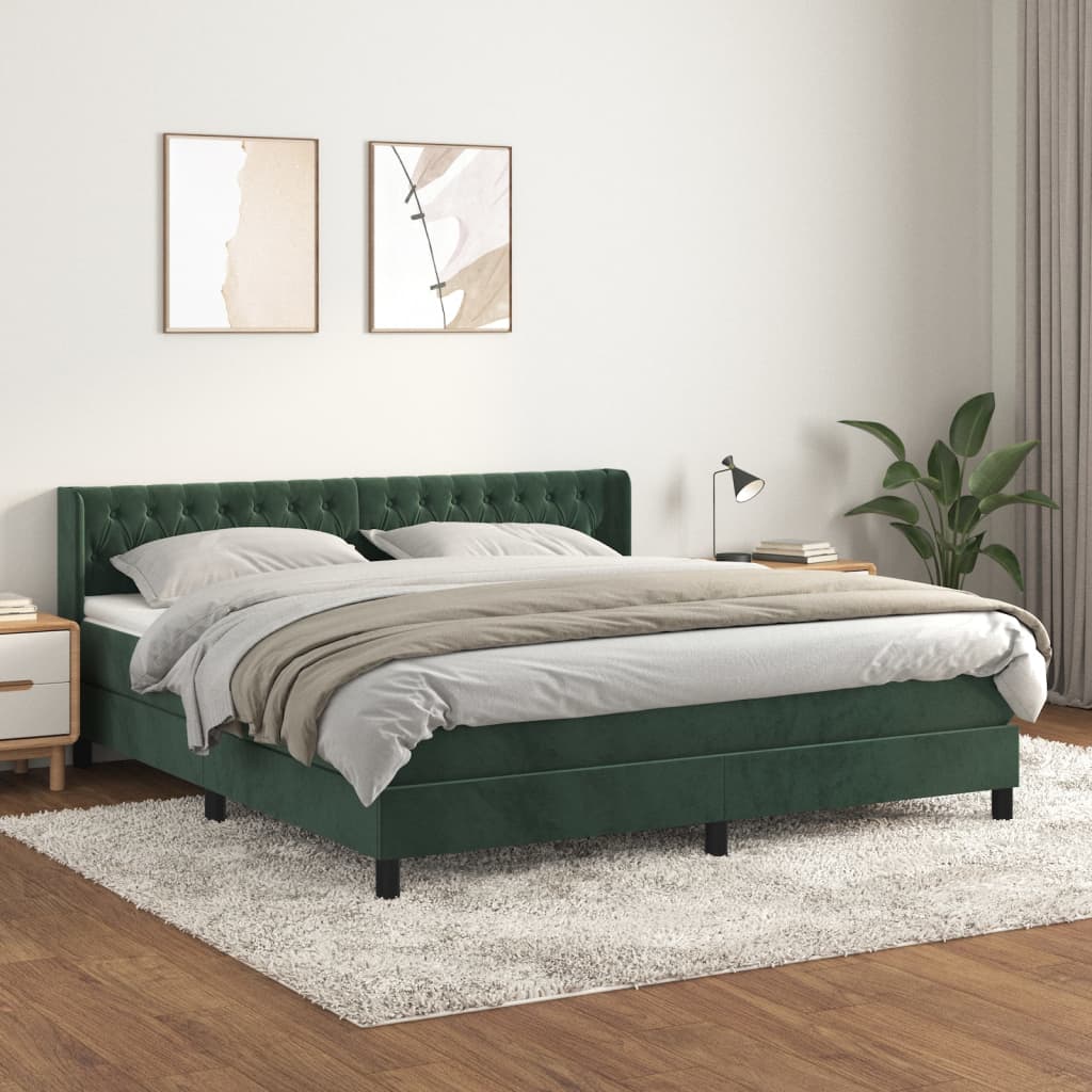 vidaXL Cama box spring con colchón terciopelo verde oscuro 160x200 cm