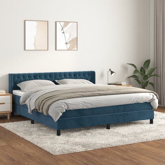 vidaXL Cama box spring con colchón terciopelo azul oscuro 160x200 cm