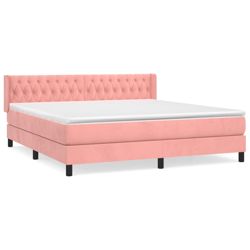 vidaXL Cama box spring con colchón terciopelo rosa 160x200 cm