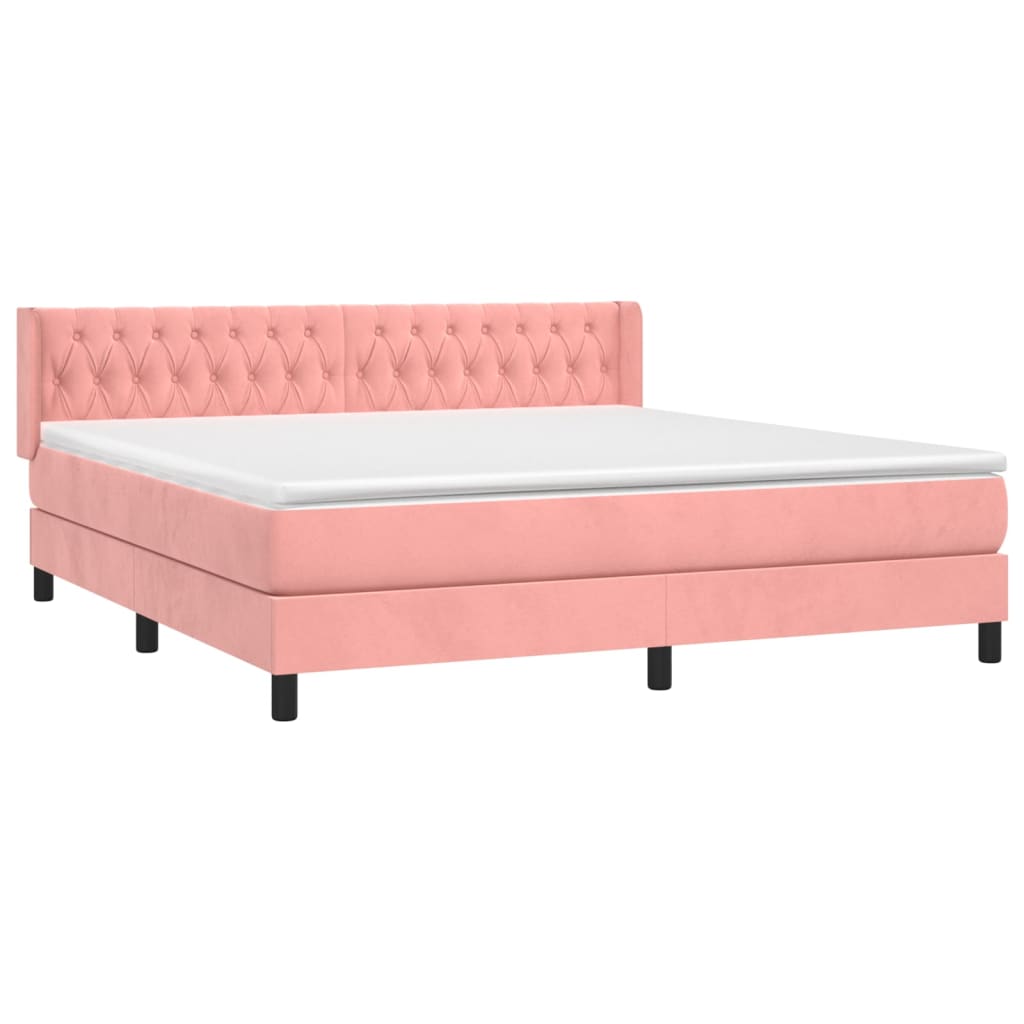 vidaXL Cama box spring con colchón terciopelo rosa 160x200 cm