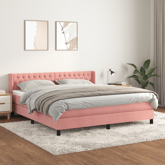 vidaXL Cama box spring con colchón terciopelo rosa 160x200 cm