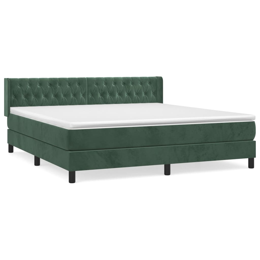 vidaXL Cama box spring con colchón terciopelo verde oscuro 180x200 cm