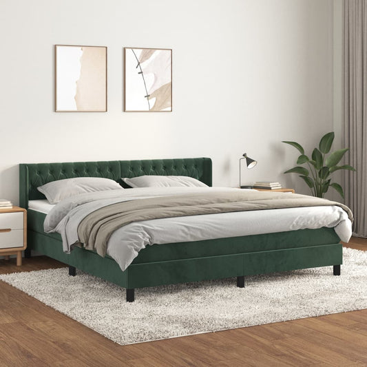 vidaXL Cama box spring con colchón terciopelo verde oscuro 180x200 cm