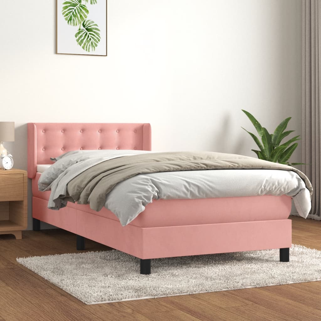 vidaXL Cama box spring con colchón terciopelo rosa 80x200 cm